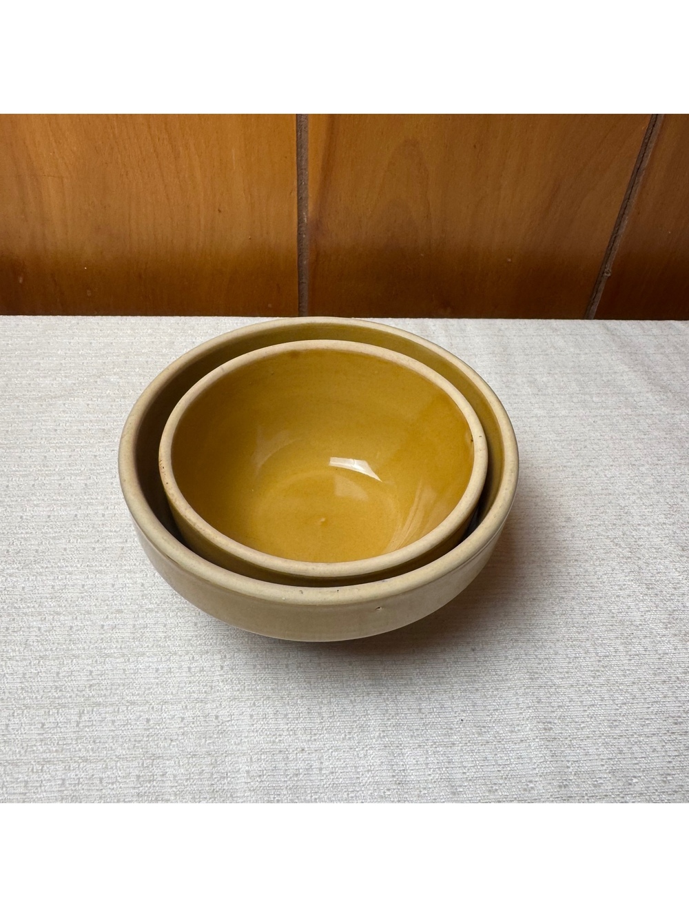 Vintage Americana General Stoneware Nesting Bowl Set Brown Pottery 2 Pc - Picture 2 of 9